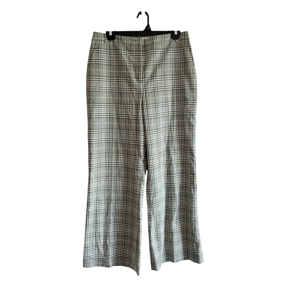 L.K. Bennett London Faye Plaid Wide Leg Trousers Green White Glen Check US 8